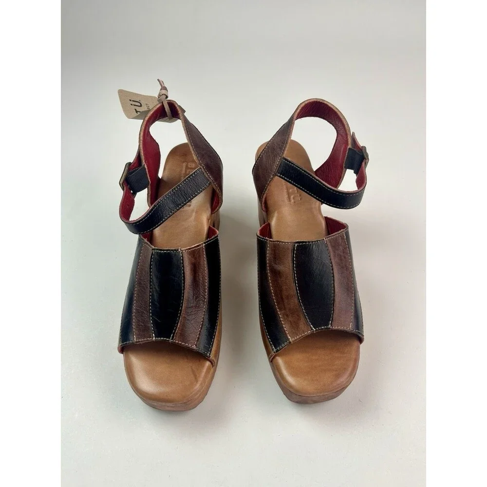 Bed Stu Jetsetter Wooden Clog Sandals 8 Cold Brew Rustic Leather Boho Platform